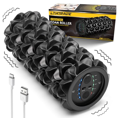 LTHTRADE Black 5-Speed Rechargeable Vibrating Foam Roller for Muscle Recovery