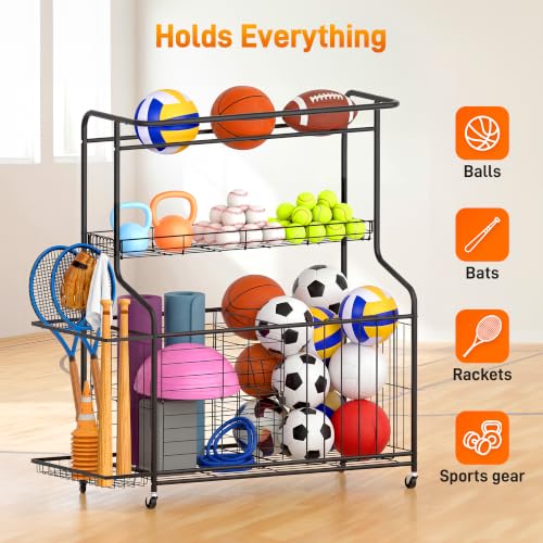 Heavy Duty Sports Equipment Garage Storage Rack with Casters