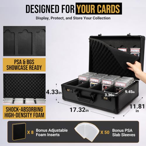 LUMROE 4-Row Graded Card Storage Box with Combination Lock & Display