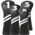 Golf Club Covers - 4PCS Black for Woods, Driver, Hybrids - PU Leather