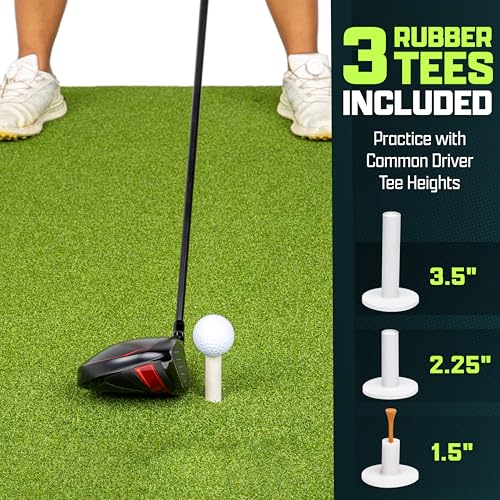Pro Golf Hitting Mat 5’ x 3’ Turf for Indoor Outdoor Practice with 3 Tees