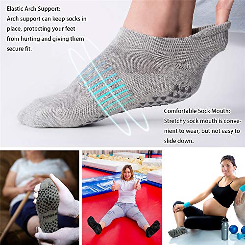 Unisex Non-Slip Grip Socks for Yoga, Pilates, Hospital & Barre - Large-X-Large, 4 Pairs, Black & Grey