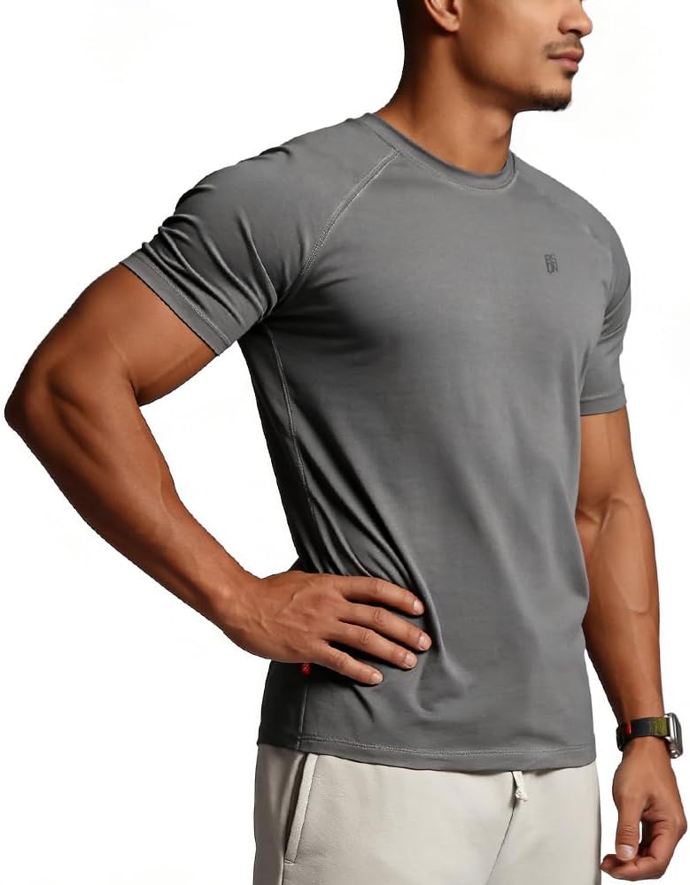 Skiennix Men's Athletic T-Shirts - Breathable Wicking Fabric - Casual Short Sleeve Crew Neck