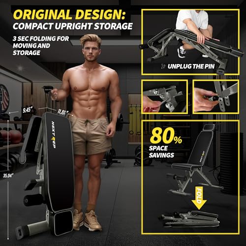 Grey Adjustable Weight Bench 1000LB Folding Home Gym Workout Equipment
