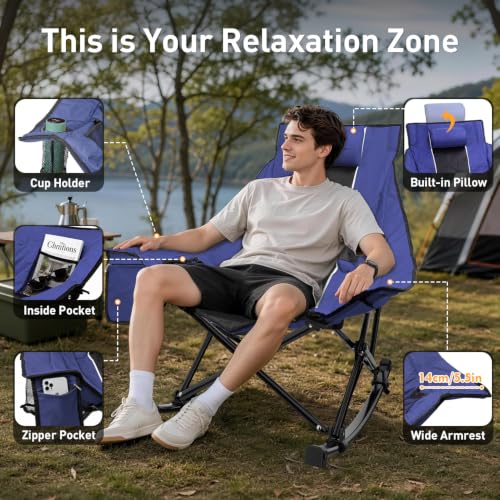 Blue Rocking Camping Chair 37 Inch Wide Large High Backfolding & Portable