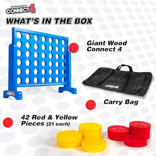 Giant Wood Connect 4 Yard Game - Jumbo Outdoor Strategy Game, 42 Pieces with Carry Bag
