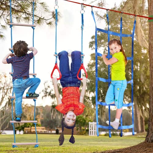 Dripex Ninja Warrior Obstacle Course for Kids Backyard 2x50FT Slackline Kit with 10 Accessories - Outdoor Climbing & Balance Play Set