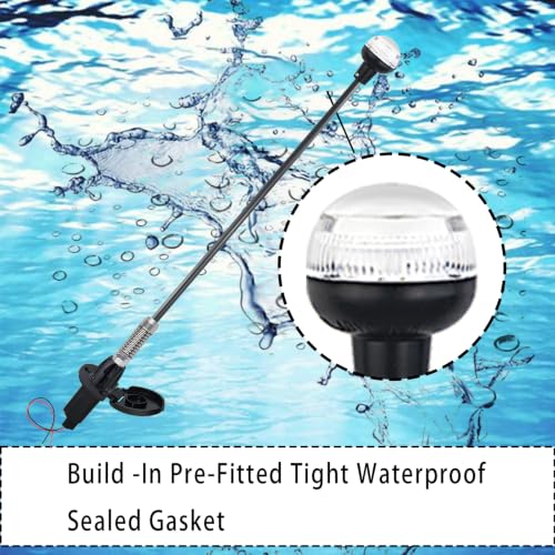 Besramtic Marine Navigation Anchor Light with Glass Fiber Pole - All Round White LED, 2 NM USCG Approved, 12V, 36-Inch Spring Flexible Pole