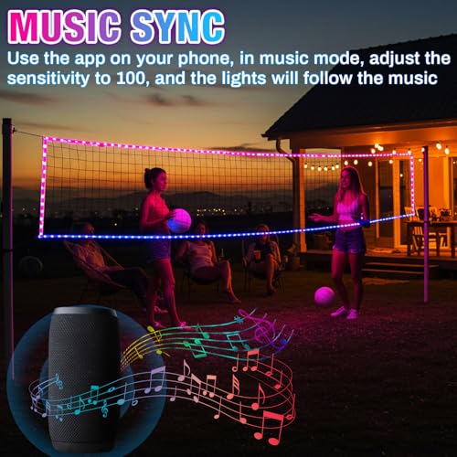 LED Volleyball Net 31.2x3.3ft Light Up Net with Remote, Music Sync