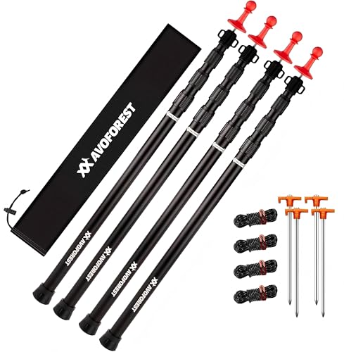AVOFORST 8.7FT Heavy Duty Adjustable Tent Poles Set of 4 - Telescoping Aluminum Wind-Resistant Canopy & Tarp Poles
