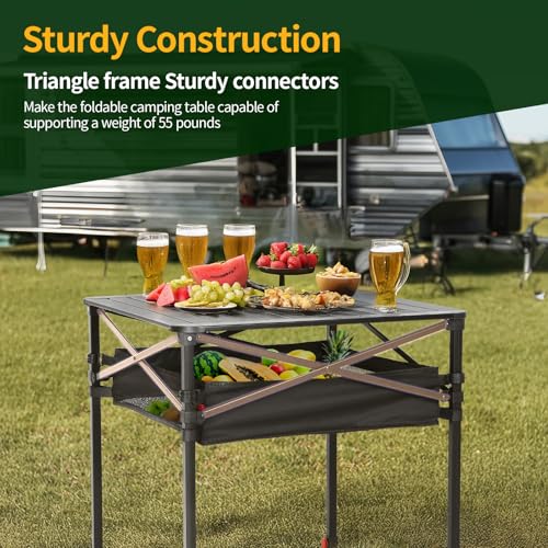 Nice C Large Aluminum Adjustable Camping Folding Table, 27 Inch
