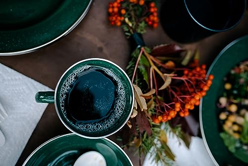 Green Stansport 24-Piece Enamel Camping Dinnerware Set for 4 - Lightweight & Durable