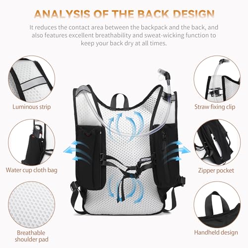 Lightweight Hydration Backpack with 2L Water Bladder for Cycling Hiking - Black