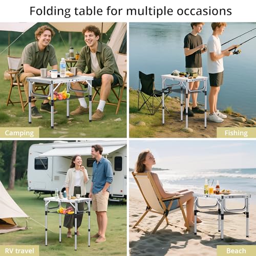 Adjustable Height Folding Camping Table 24x16 Inches with Storage Mesh - Silver