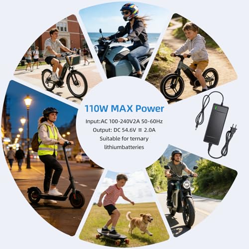 54.6V 2A Electric Bike Charger with 7 Connectors for 48V Lithium Batteries