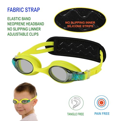 Toddler Swim Goggles 2 Pack - No Hair Pull Kids Goggles with Padded Strap, Ages 3-8, Spider & Bat Variation