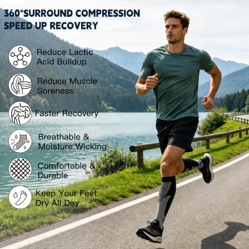 Compression Socks for Men & Women 20-30 mmHg Knee High Support - Large X-Large, Black Blue White Red