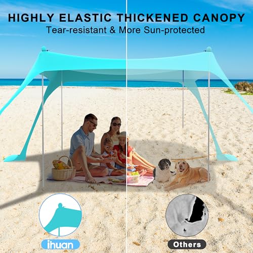 Ihuan Light Blue 10x10FT UPF50+ Beach Tent Sun Shelter - Easy Setup, Wind-Resistant