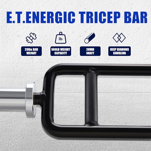 34-Inch Hard Chrome Olympic Triceps Bar with 500LB Capacity - Silver & Black