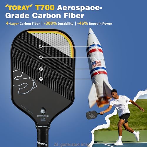 SpartanPanda Black Pickleball Paddle with Toray T700 Carbon Fiber - Pro Control & Spin