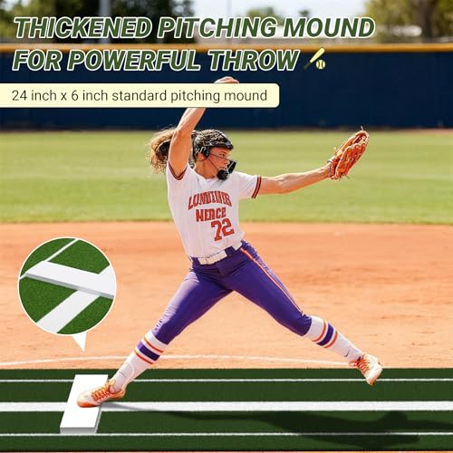 Neoaider Green Softball Pitching Mat with 30mm Thickened Mound, 10x3 ft Training Surface