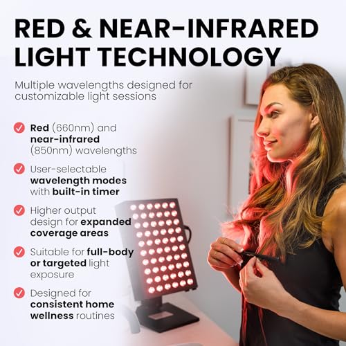 Hooga Red Light Therapy Panel with 60 Dual Chip LEDs – 660nm & 850nm, Tabletop Stand Included