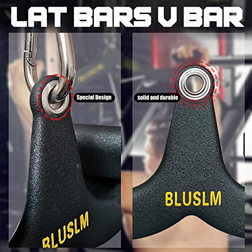 LAT Pulldown Bar Set for Cable Machine - 2 Pieces Ergonomic V & T-Bar Handles - Heavy Duty Steel, Rubber Coated for Back & Tricep Training - BL26
