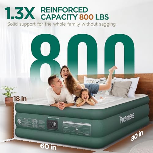 Queen Air Mattress with Built-in Pump - 18in, Midnight Green, 3-Layer Laminated Design