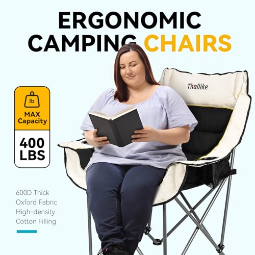Oversized Camping Chair for Adults - Heavy Duty Folding Lounge Chair with Cup Holders & Storage - Black Variation