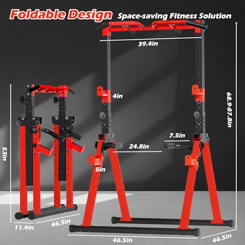 Aroha Red Foldable Power Tower Pull Up Station with Adjustable Height for Home Gym