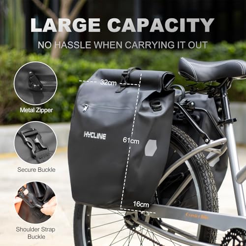 Hycline 2-Pack Waterproof Bicycle Panniers Bags 28L Rear Rack Storage