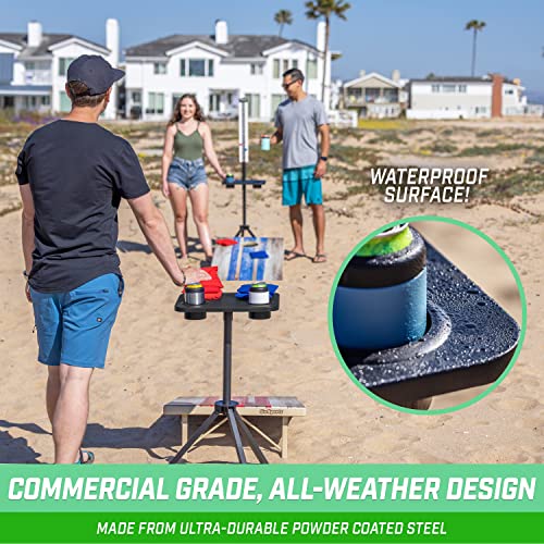 All Weather Cornhole Scoreboard with Drink Holders - Black - Magnetic Yard Game Accessory
