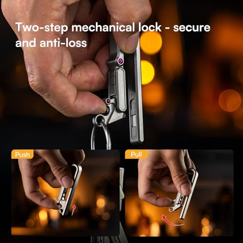 Titanium Belt Keychain with Sandblasting Finish, 40mm Wide Unlocking Gravity Lock, EDC Key Chain for Men and Women