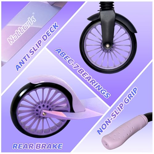 Kids & Adults Kick Scooter with 8-Inch Wheels, Adjustable & Foldable - Purple