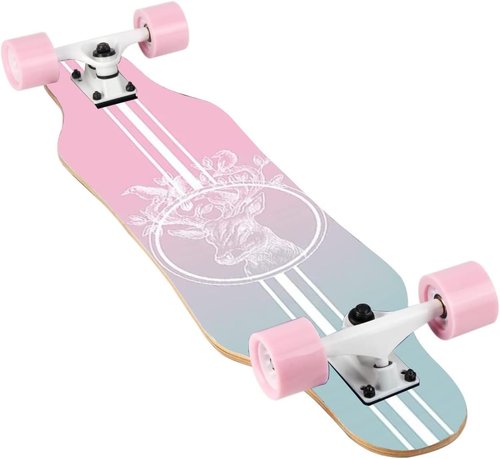 Mini Cruiser Longboard, 31 Inch Small Size Wide Wheel Skateboard, Beginner Stable & Easy-to-Control Skateboard, Suitable for Park & Street Riding, Unique Flame Pattern (Pink)