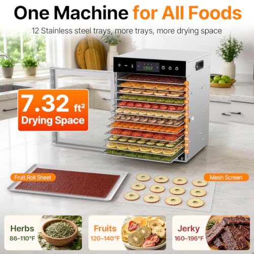 12-Tray Food Dehydrator Machine for Jerky, Fruit, Herbs & Pet Treats – Silver