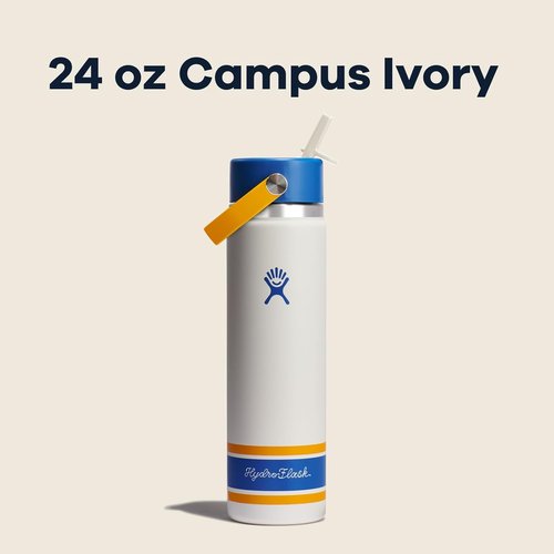 Hydro Flask Water Bottle - Insulated Stainless Steel with Wide Mouth Flex Straw Lid | 24 Oz Campus Ivory