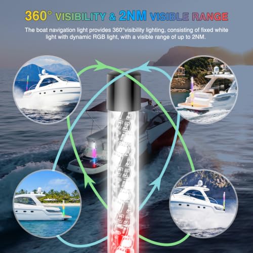 Nilight 3FT Spiral Boat Navigation Light RGB White LED Watercraft Safety Light