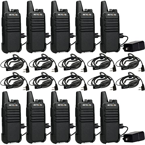 Retevis RT22 Black Walkie Talkies with Earpiece, Compact 2-Way Radios (10 Pack)
