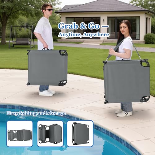 Grey 3-in-1 Outdoor Folding Sun Tanning Lounge Chair with Adjustable Backrest & Face Openings - Pool & Beach