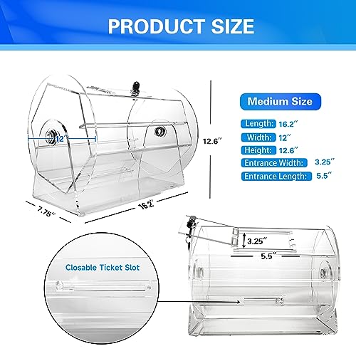 GSE Clear Acrylic Raffle Ticket Drum - Holds 5,000 Tickets, Medium Size