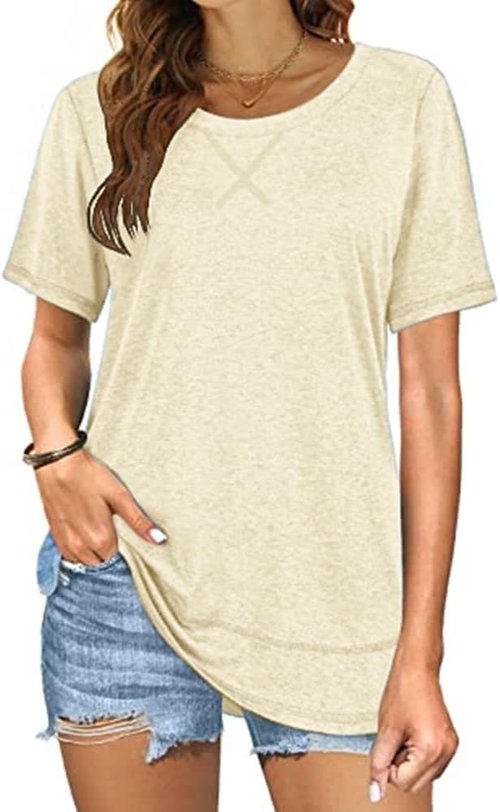 Beimuc Summer Tops for Women - Short Sleeve Crewneck Tunic Shirts with Side Split | Loose Fit