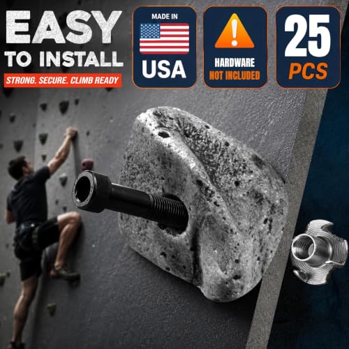 25 PCS Rock Climbing Holds - Natural Gray Indoor & Outdoor Climbing Wall Set - Bolt-On US-Made
