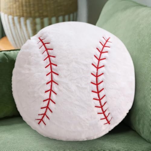 Baseball Throw Pillow - Soft Fluffy Decorative Round Ball Pillow, 15.7 Inch - Baseball Variation