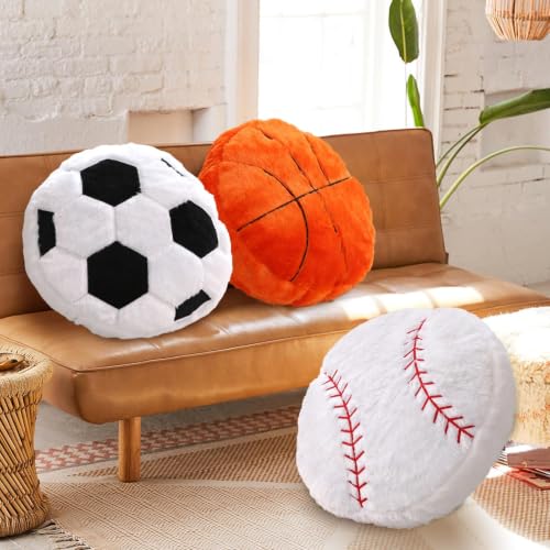 Baseball Throw Pillow - Soft Fluffy Decorative Round Ball Pillow, 15.7 Inch - Baseball Variation
