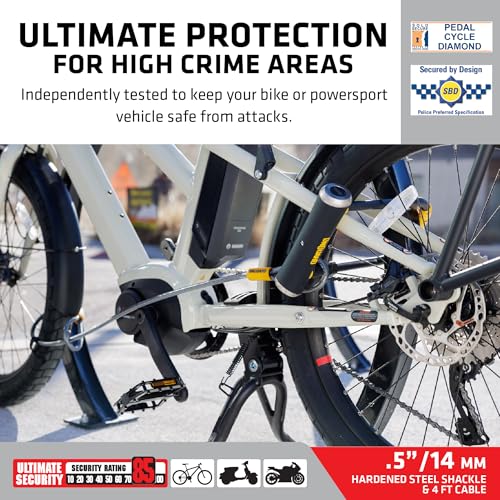 Bike U-Lock with 4 ft Cable and Quad Lock System — Heavy-Duty Steel Security Lock