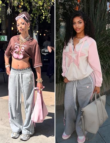 Aelfric Eden Medium Grey Lace Stripe Patchwork Baggy Sweatpants for Women