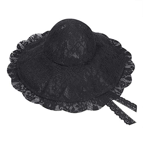 Women Lace Beach Sun Hat - Black, Foldable Wide Brim Fishermen Cap for Outdoor Travel