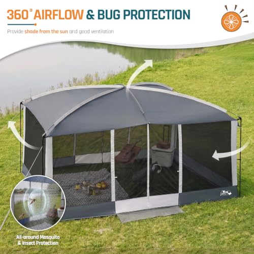DMH Outdoors Gray 13x9 ft Screen House Tent with Mesh & Magnetic Doors
