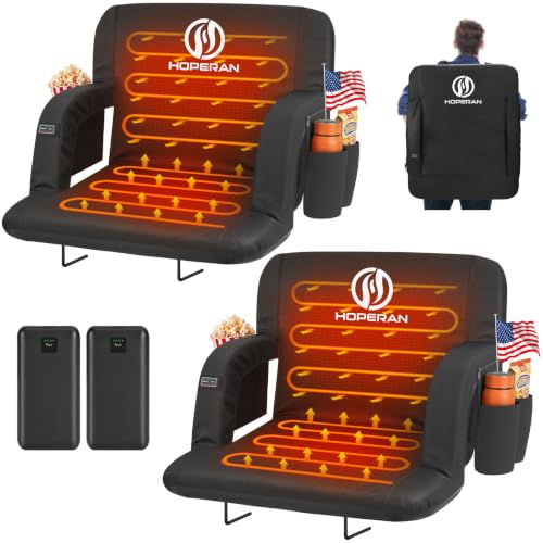 Heated Stadium Seats with Power Bank - Black 25 Inch Dual Control